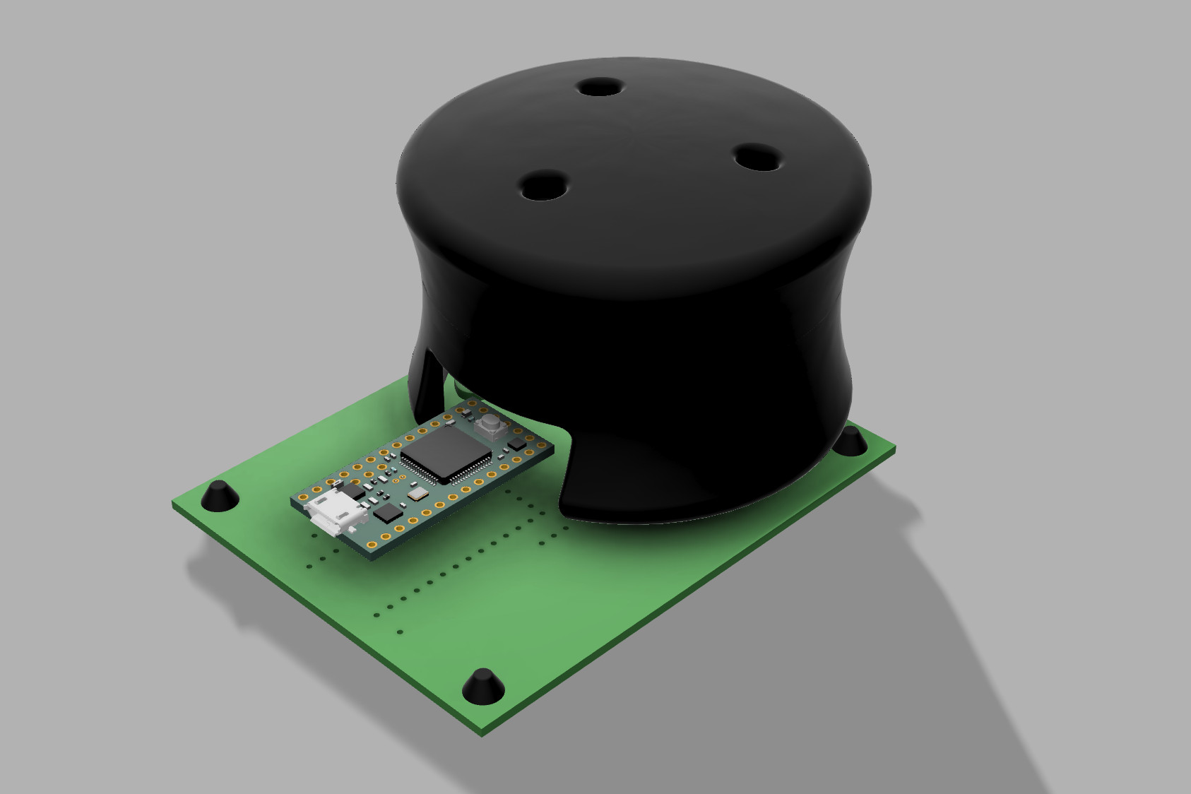 A 3D rendering of the Haptick device with a big cylindrical knob over the top of it.